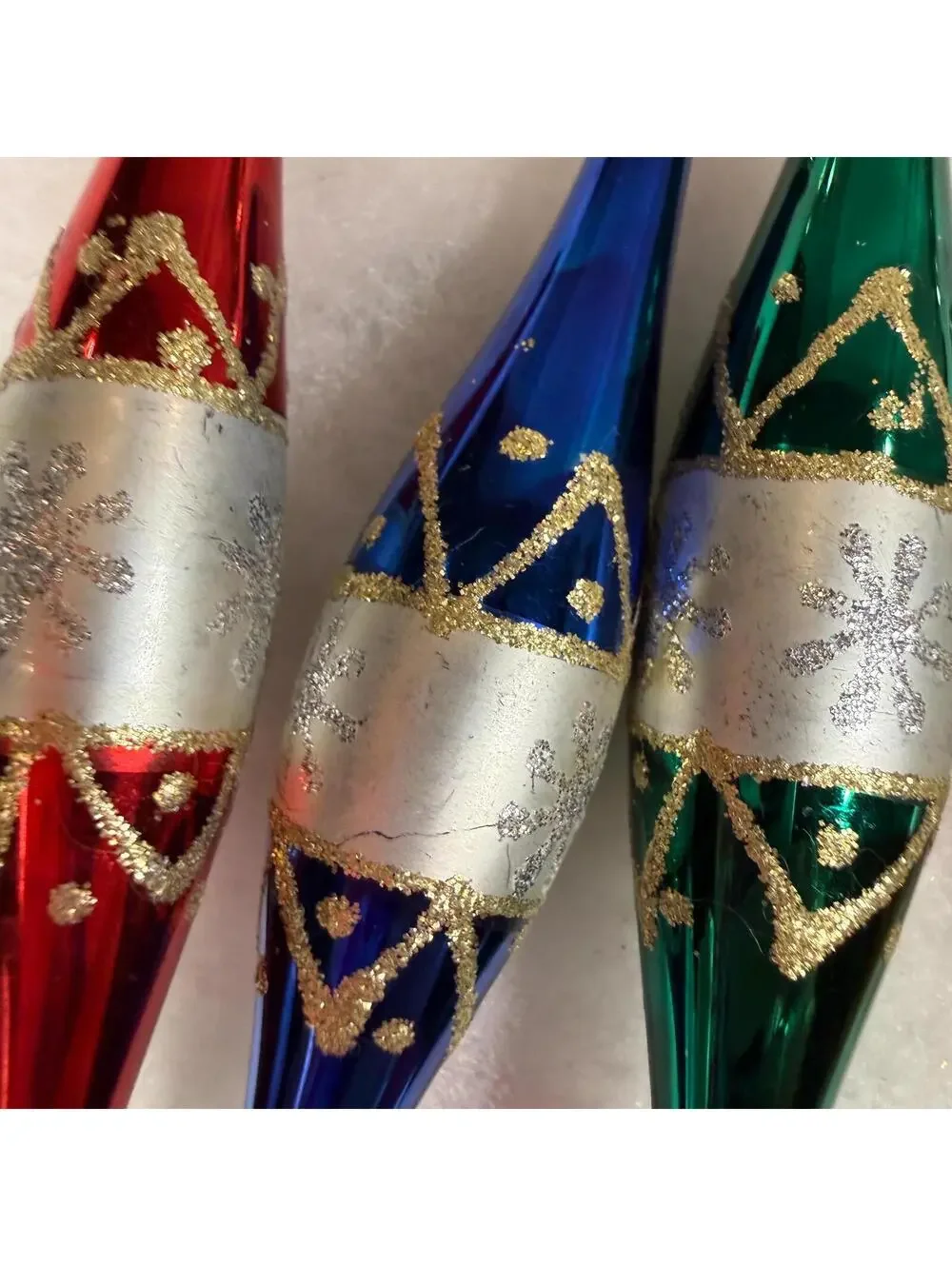 Blown Glass Long Tapered Ornaments - Set of 5